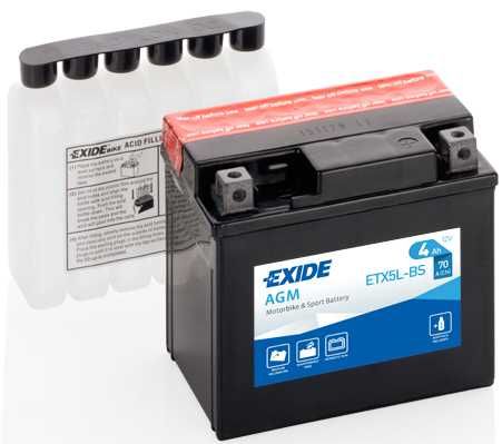 Akumulator Motocyklowy EXIDE ETX5L-BS FTX5L-BS YTX5L-BS 12V 4AH AGM P+