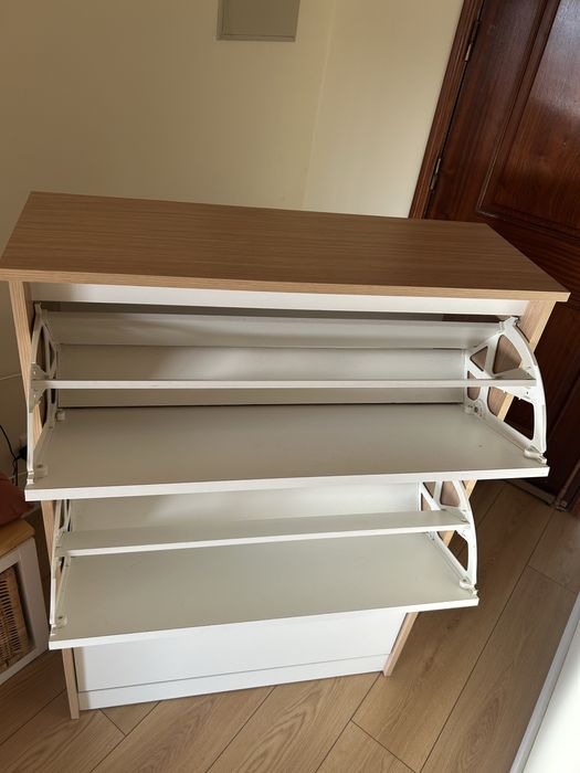 Sapateira Moderna Branco + Madeira | Excelente Estado