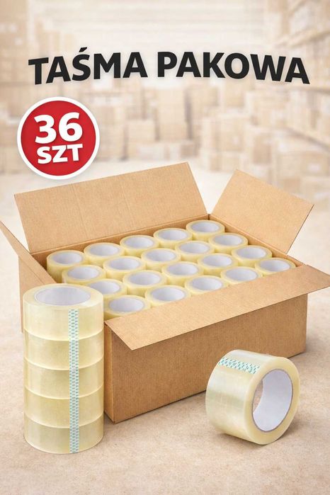 Taśma pakowa 48mm 66y – ZESTAW 36 sztuk | mocna, transparent