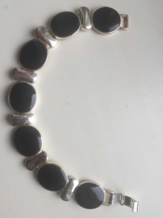 Кулон + кліпси, браслет з чорним агатом