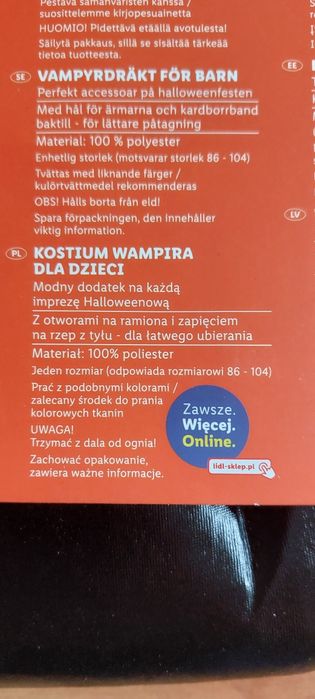 Kostium wampira halloween