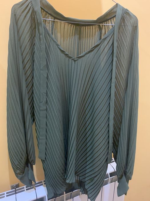 Green Army-Style Women's Blouse/Tunic, Size L, Polyester with Tie Ribbon64550166786435123