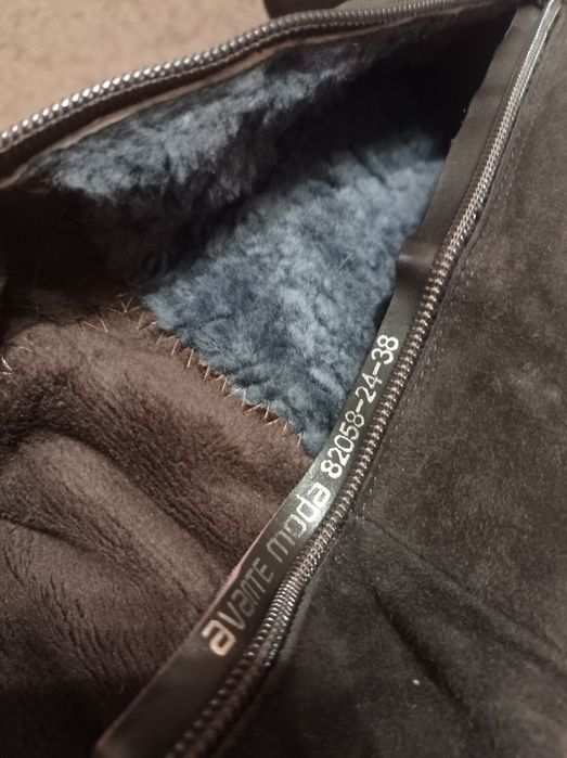 Замшеві чоботи ботфорти коричневі єврозима