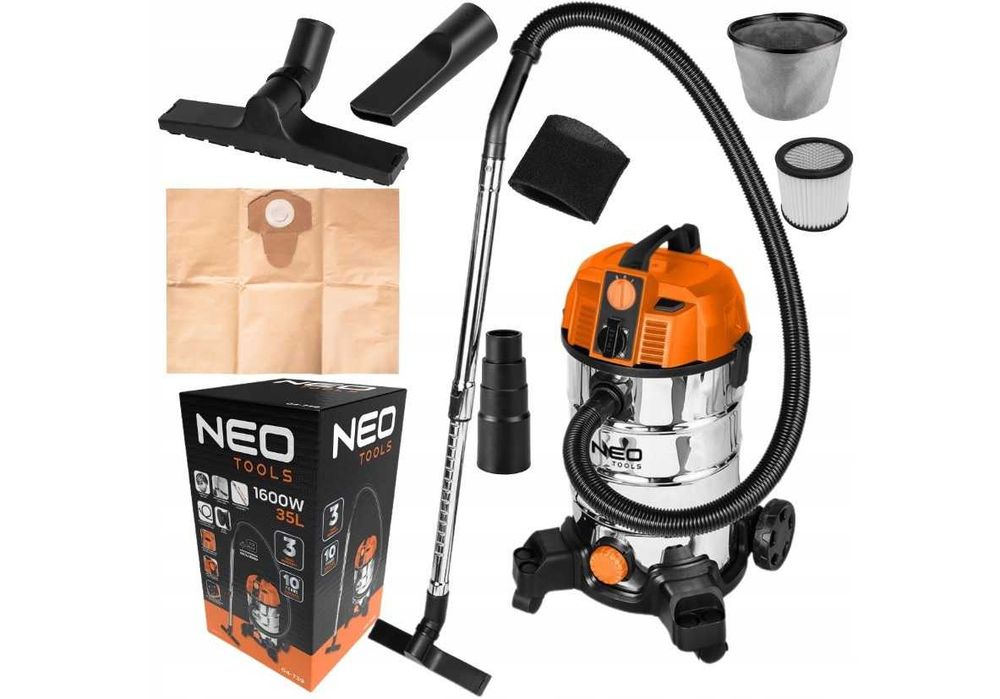 ODKURZACZ przemysłowy 1600W 35L NA SUCHO I MOKRO DO GIPS otrząsacz 993