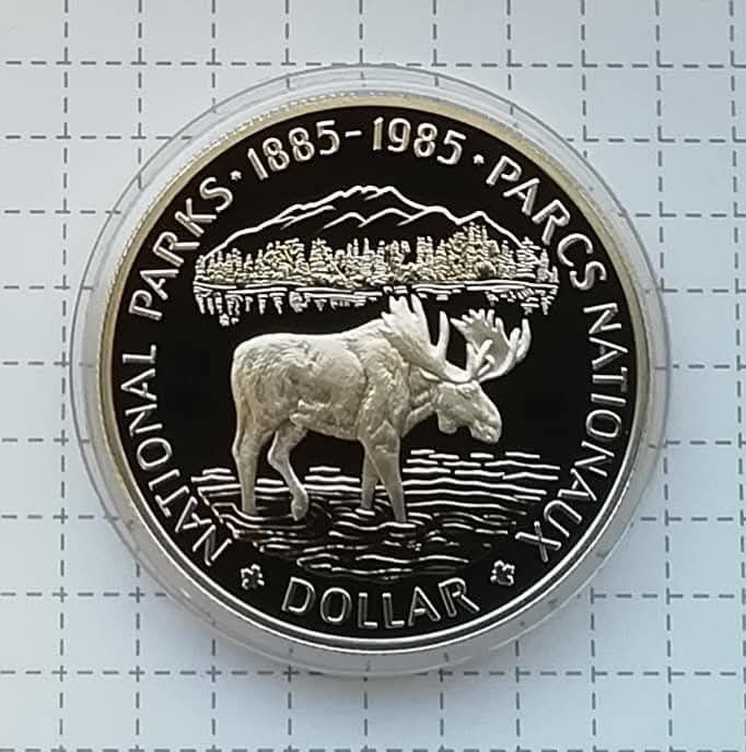 Канада 1 долар 1985р. СРІБЛО. ПРУФ. Національні парки! Сертифікат.