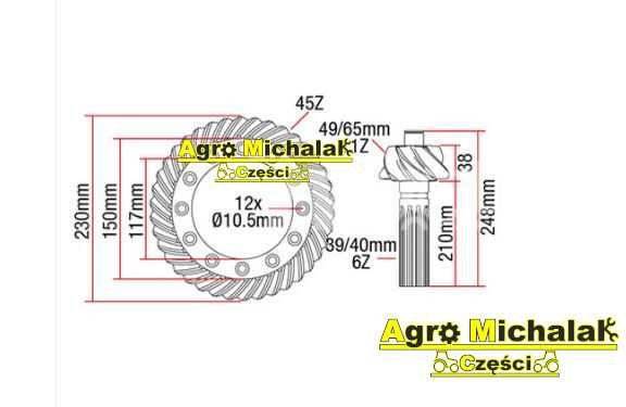 Koło talerzowe plus wałek atak 11x45 MF 3070,3075, 3080, 3085, 3090,