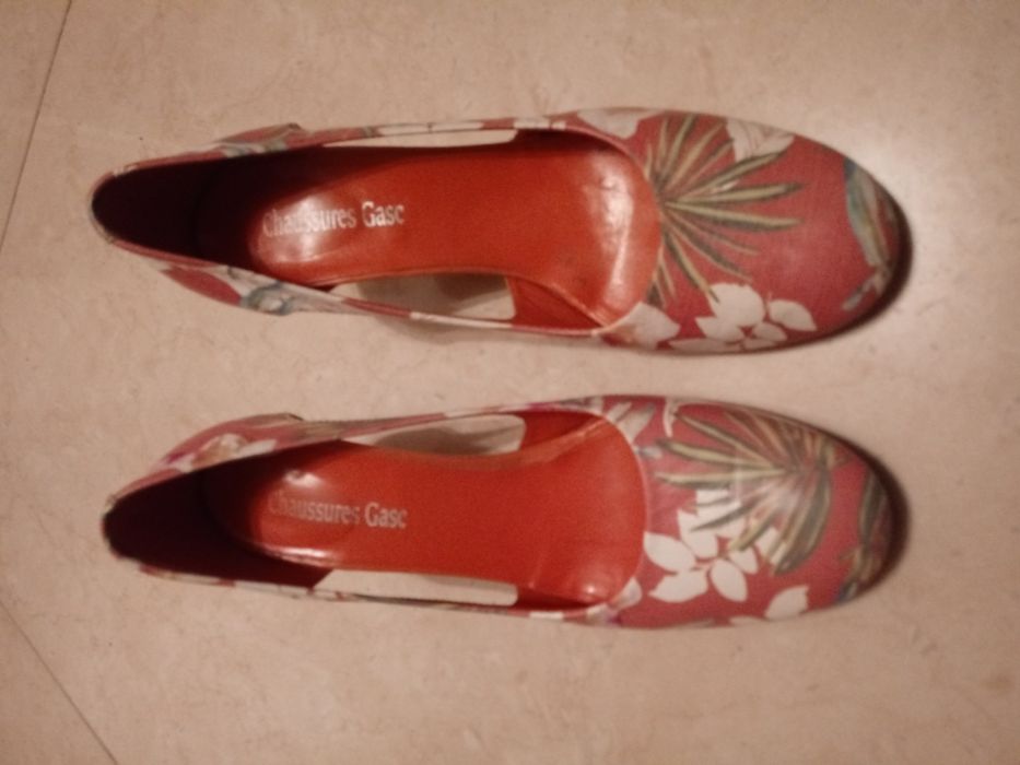 Szpilki pomarańczowe oryginalne efektowne kwiaty 39-40 JAK NOWE