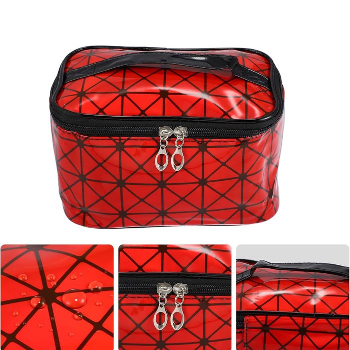 Kosmetyczka podróżna z lustrem duża czerwona organizer do makijażu
