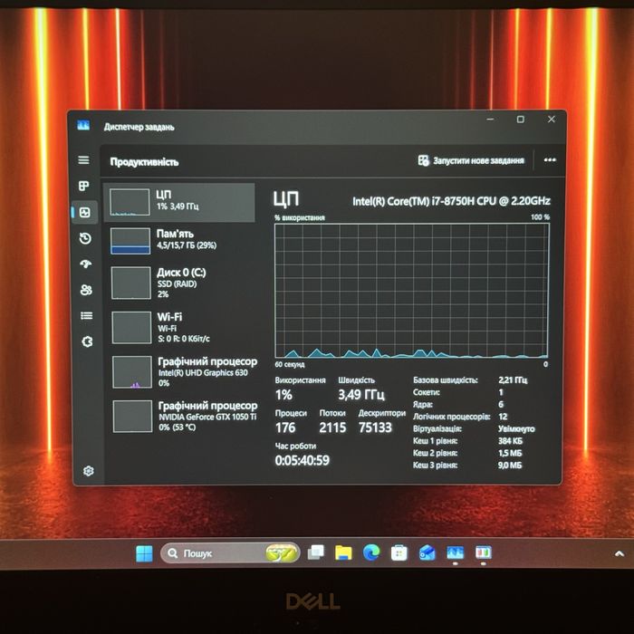 Ігровий ноутбук Dell XPS 15 i7 8750, Gtx 1050Ti, 16Gb Ddr4