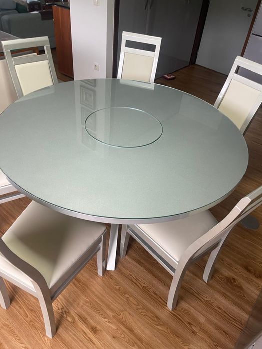 Mesa de jantar com 6 cadeiras de jantar com vidro temperado