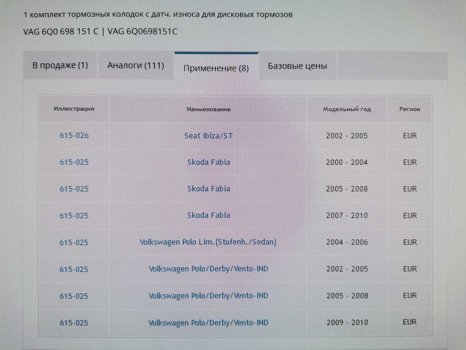 Оригинальные тормозные колодки передние VAG, Skoda, Seat, VW, 288 диск