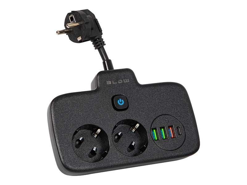 Rozgałęźnik PS-310U 3-Gniazda 3xUSB 0.1m czarny 2x1mm przedłużacz