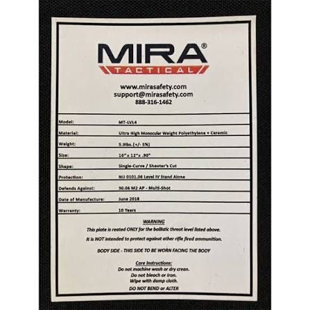 Керамічні бронеплити MIRA Tactical USA Level IV NIJ (6клас ДСТУ) 2,7кг