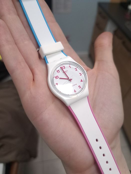 Zegarek swatch gent biały różowy błękitny sportowy