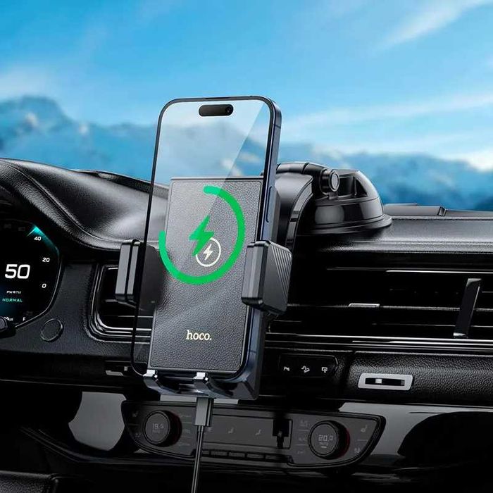 Магнитный автодержатель с беспроводной зарядкой iPhone HOCO HW22