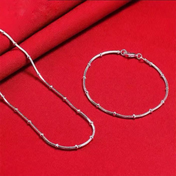 Zestaw komplet bizuterii cyrkonie srebry 925 łańcuszek bransoletka