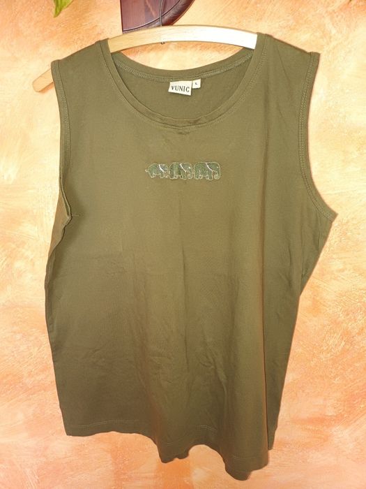 Bluzka t-shirt zielony khaki rozmiar 44 bawełna