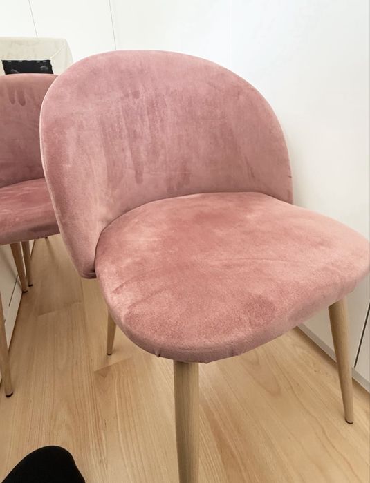 Conjunto de 6 cadeiras de jantar em veludo – rosa e verde