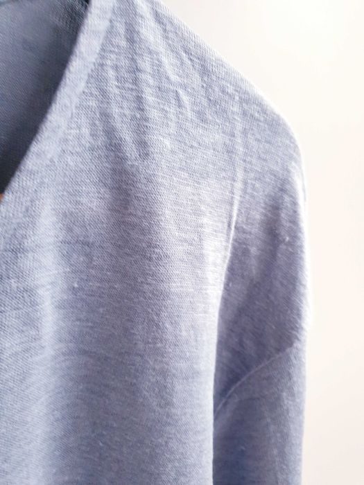 Niebieska lniana bluzka wiązana 100% len 42 44 oversize pudełkowa