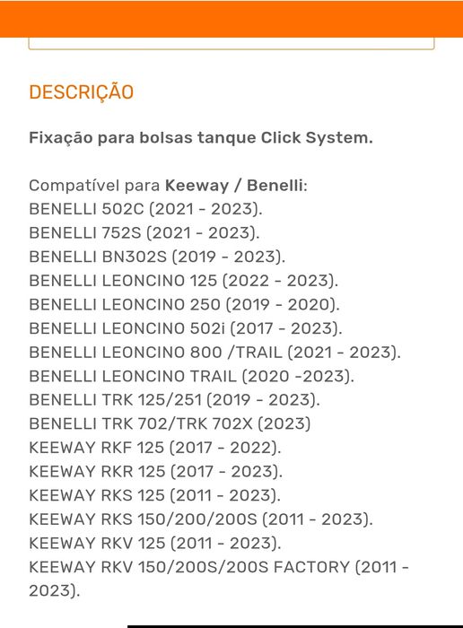 Suporte de tanque shad p/ Benelli TRK