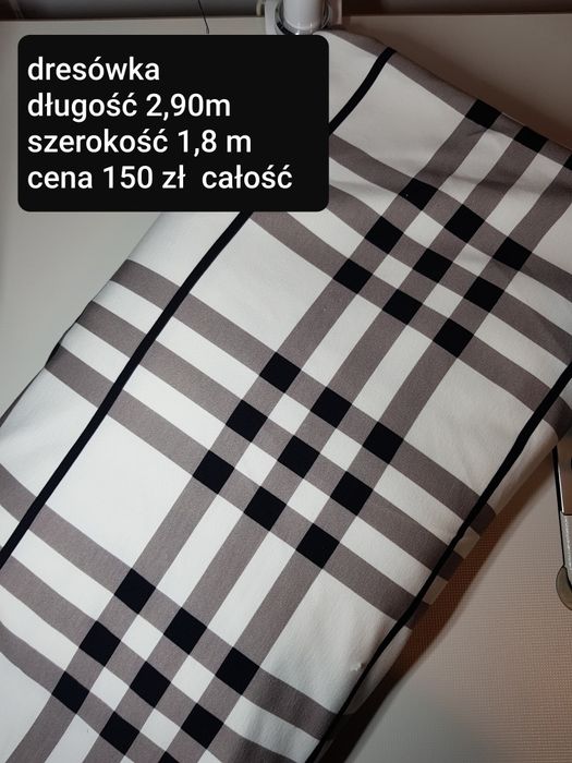 Dresówka krata biało czarna, dzianina dres