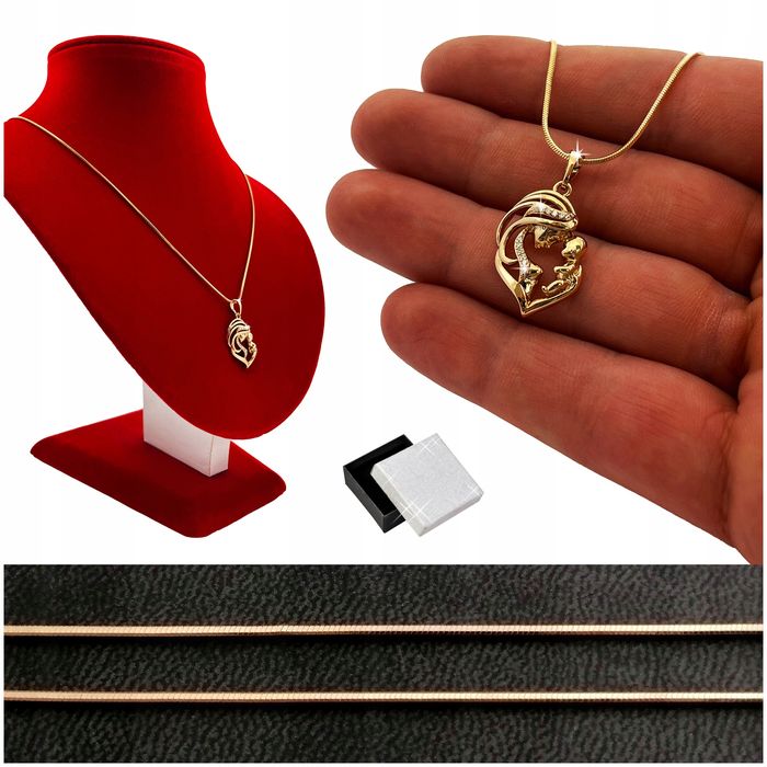 Złoty Naszyjnik Ze Stali Chirurgicznej 60 Cm Długi + Zawieszka Z Cyrko