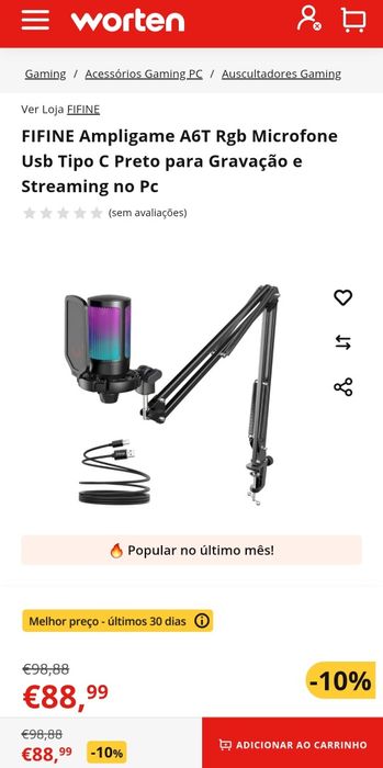 FIFINE Ampligame A6T Rgb Microfone Usb Tipo C Preto para Gravação e Streaming no Pc