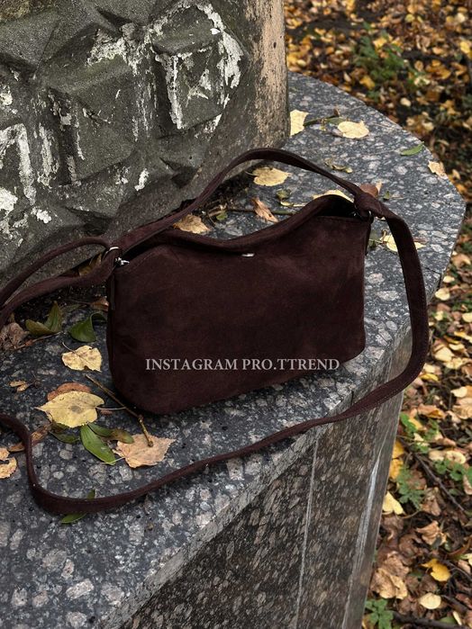 Замшева шоколадна сумка, жіноча сумка натуральний замш
