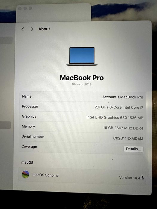 MacBook Pro 16" 2019, i7, 16 ГБ RAM