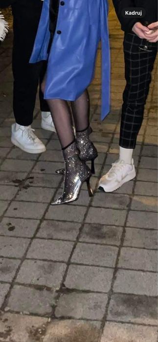 Buty botki skarpetkowe z krzystałkami przezroczyste, ażurowe na słupku