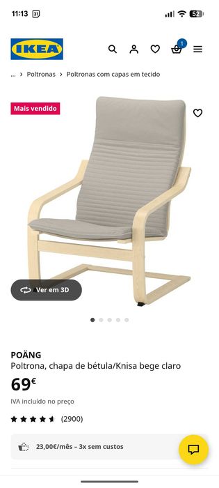 Cadeira  de braços confortável - Ikea Poang