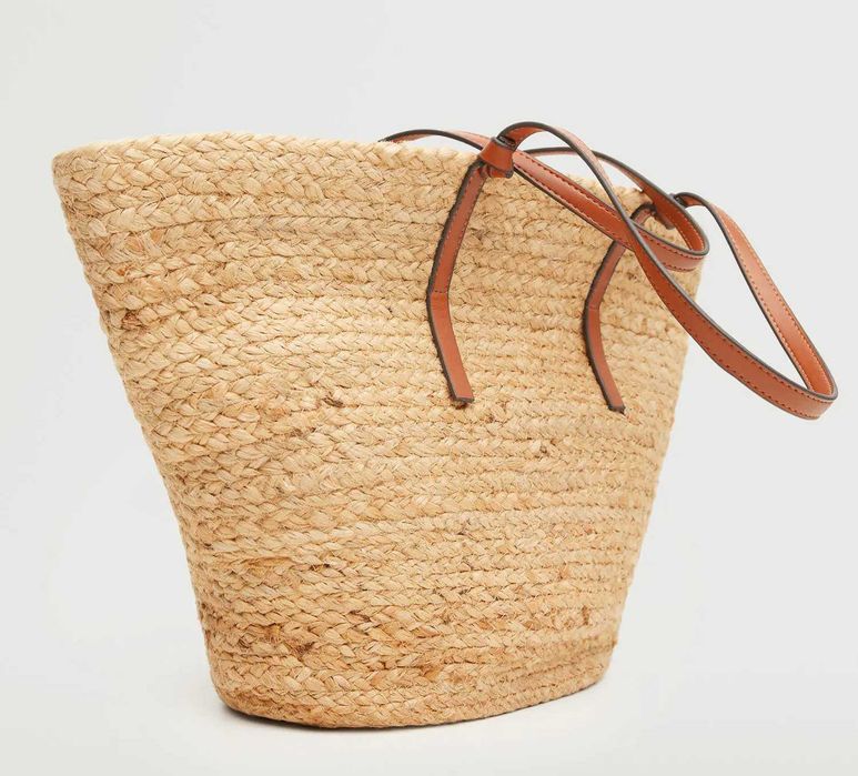 MANGO słomkowa torebka NOWA koszyk rafii juta beż plażowa A4 shopper