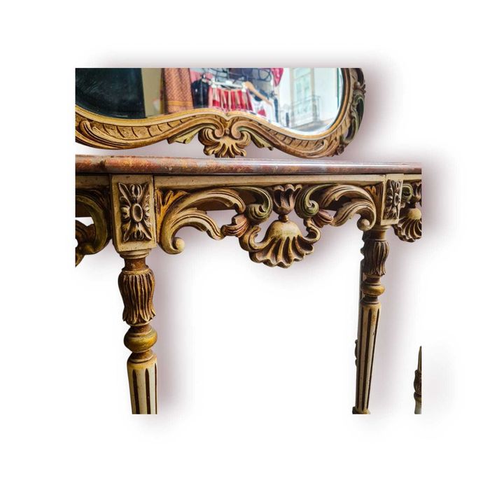 Consola c/ Espelho Estilo Rococó (Revival séc. XX) — Madeira Entalhada