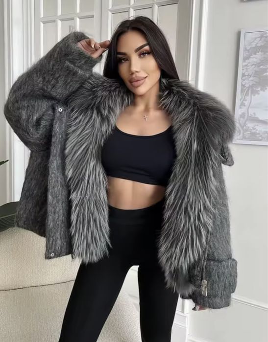 Kontantto kurtka puchowa kaszmir welna lis xs-5xl