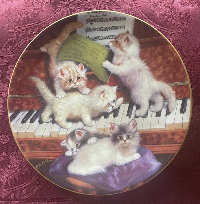 Talerz dekoracyjny, Kahla, koty, porcelana