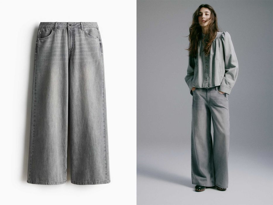 Spodnie dżinsowe 36 nowa kol szare Wide Regular Waist PROMOCJA DIVIDED