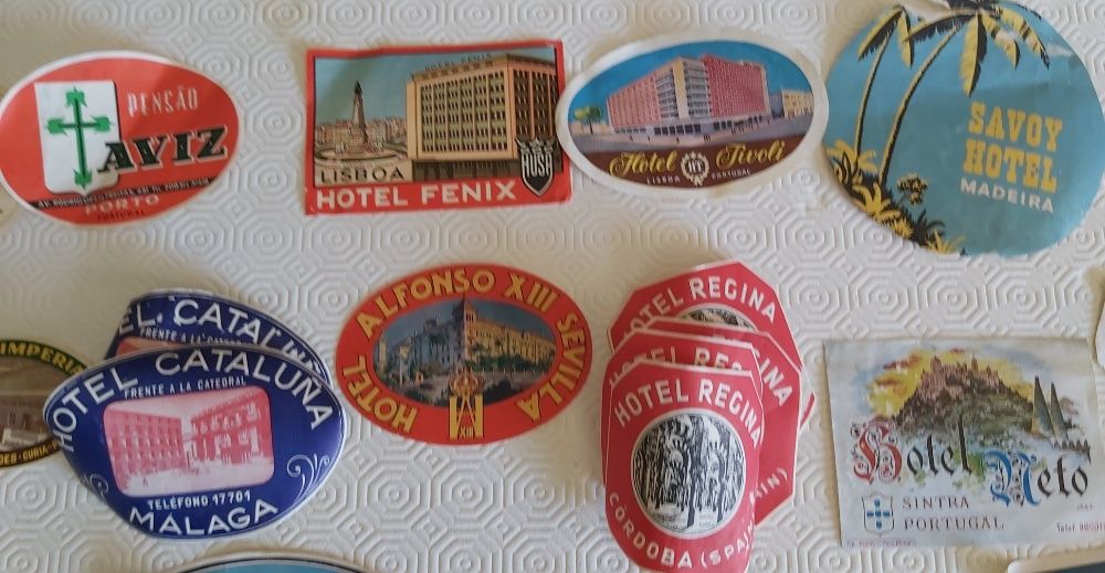 Autocolantes VINTAGE para malas de viagem de hotéis Europa e Angola