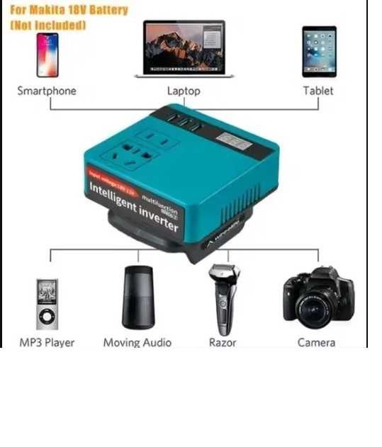 Інвертор для Li-ion батарей Makita 18-21v (12W), 3 USB, дисплей