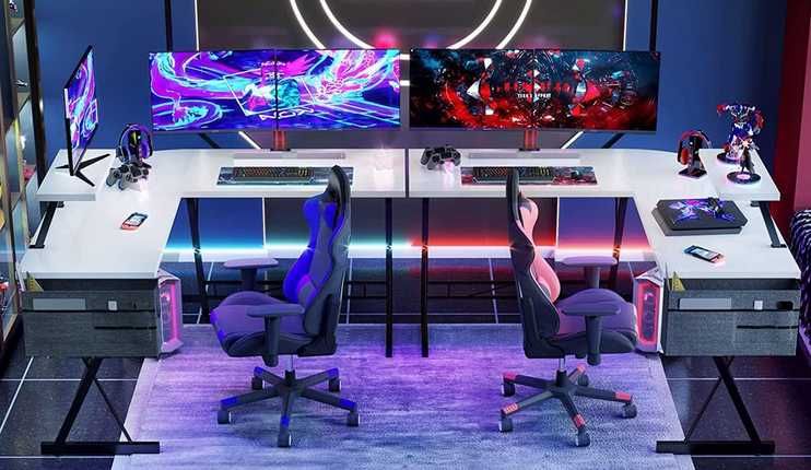 Mesa de gaming secretária de canto branca [fibra carbono]NOVO ENVIOGRÁ