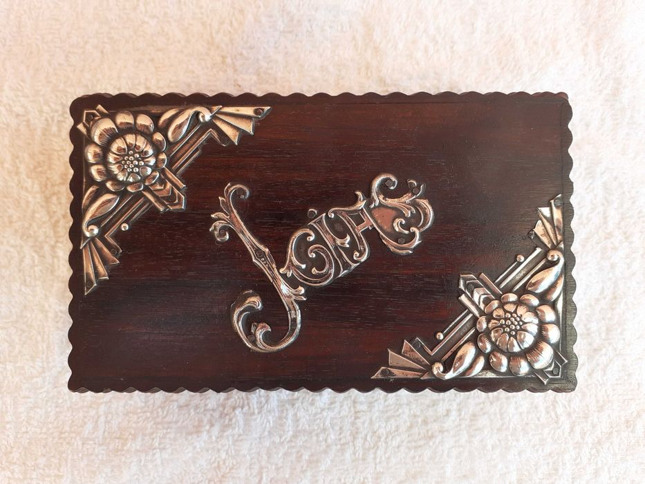 Caixa Guarda-Jóias em Prata e Pau Santo, antiga, Javali 1887 a 1938