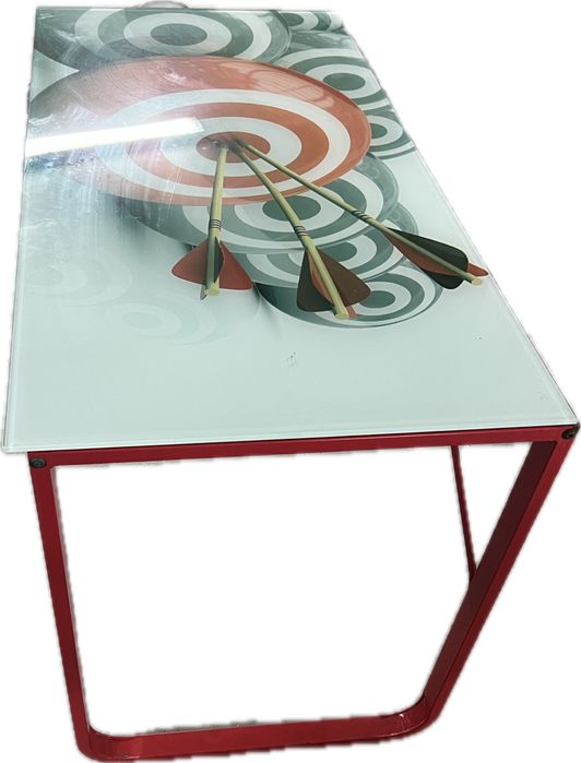 Mesa de Centro em Vidro Temperado (Design Alvo / Setas) – Como Nova