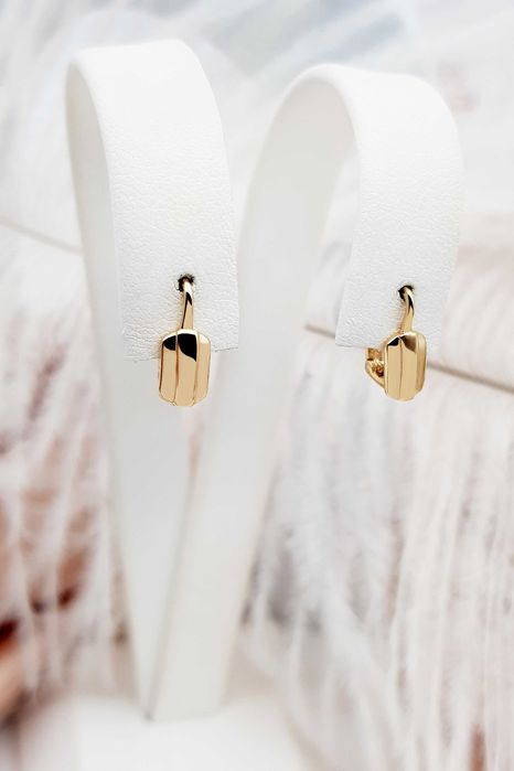 Złote kolczyki profilowane blaszki na angielskie zapięcie pr. 585