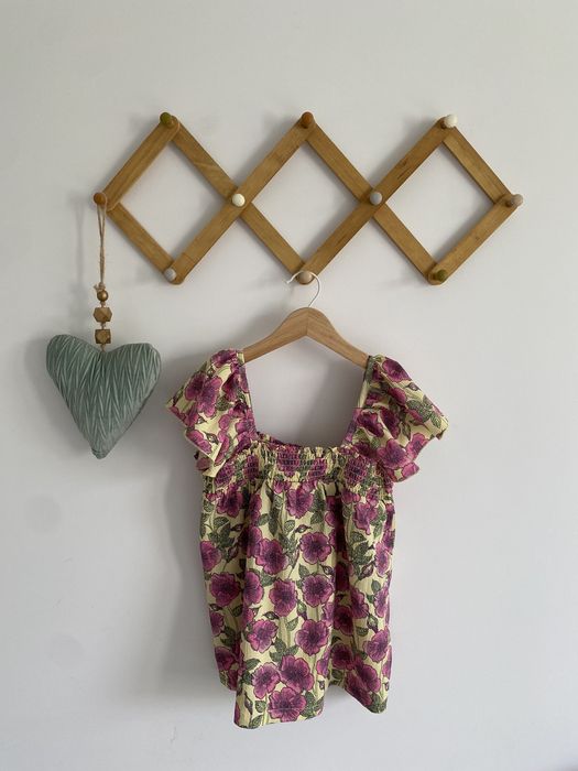 Bluzka vrs 134/140 żółta różowe kwiaty letnia