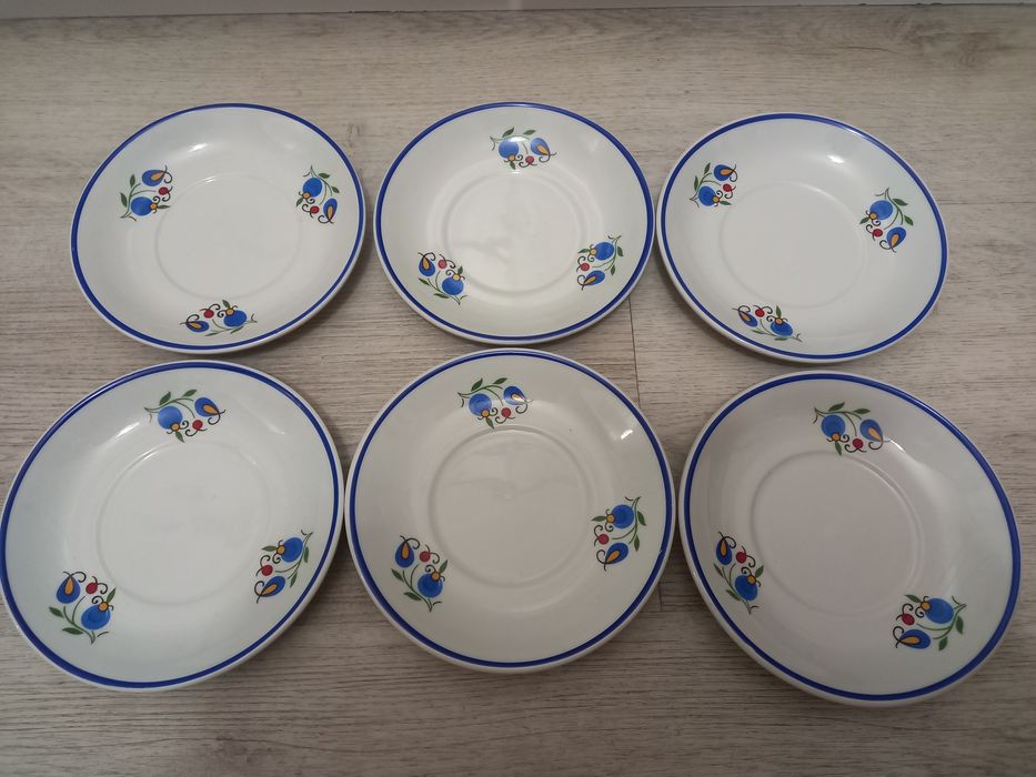 Talerzyki Deserowe Podstawki Wzór Kaszubski Lubiana 6szt pamiątka PRL