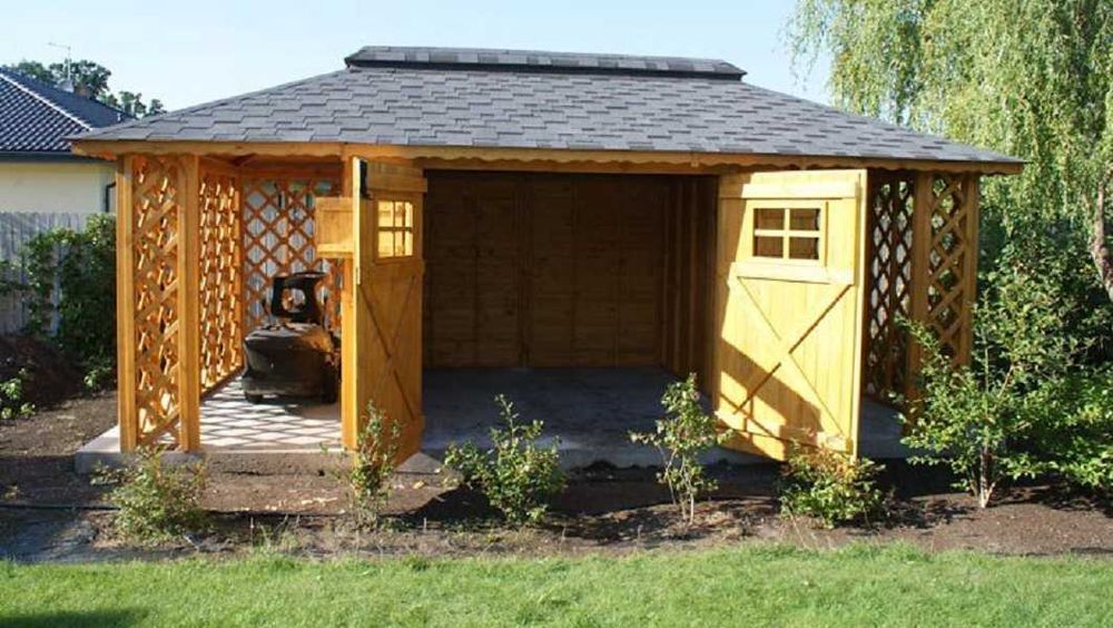 Drewutnio-garaż OL-2 4x6m drewniany producent A1