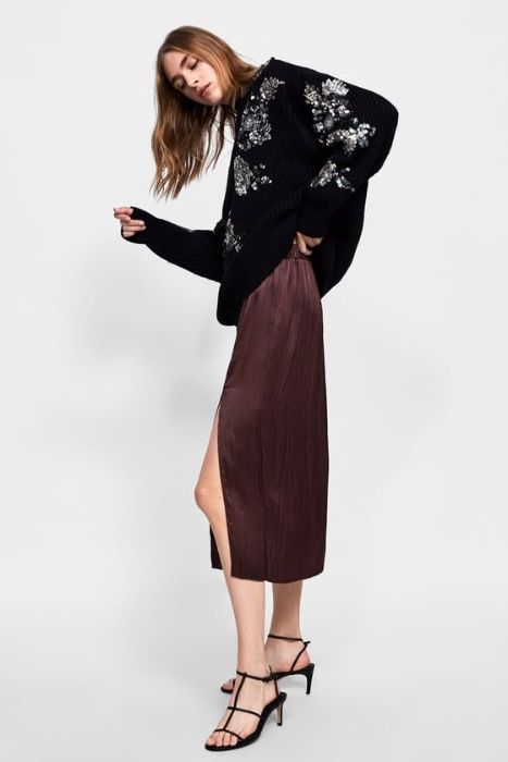 Плиссированная плиссе миди юбка с разрезом zara, новая! Размер: 36/S