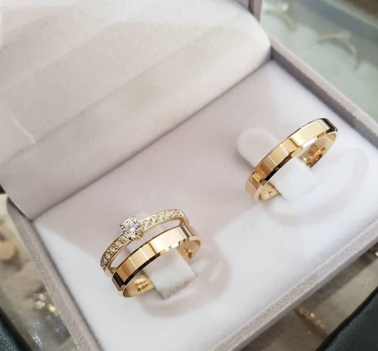 KOMPLET! Złote Obrączki Ślubne + Pierścionek z Cyrkoniami