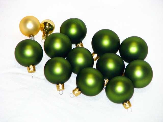 11szt Szklane Bombki Choinkowe na Choinkę 4cm Zielone Khaki Satynowe