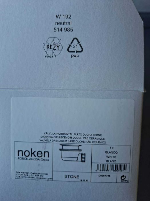 Válvula horizontal Noken para base de duche com saída Ø90 mm (NOVA)