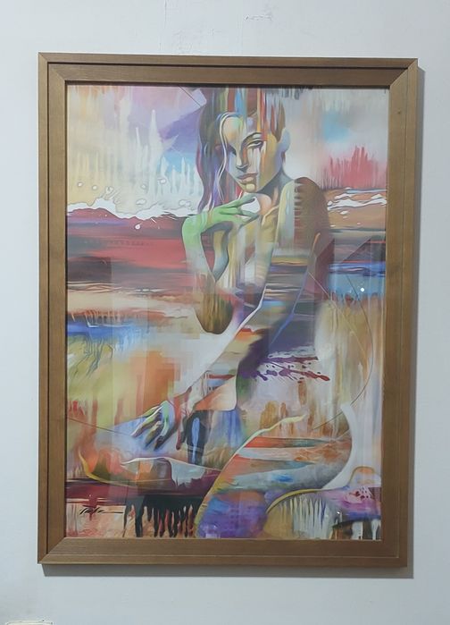 Quadro tela tecido moldura pintura mulher abstrata 57x77 cm